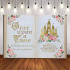 Picture of Aumeko Once Upon a Time Backdrop Pink Floral Gold Castle Princess Fairytale Birthday Party Decoration Girls First Birthday Party Photobooth Backdrop Supplies Cake Table Decorations