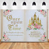 Picture of Aumeko Once Upon a Time Backdrop Pink Floral Gold Castle Princess Fairytale Birthday Party Decoration Girls First Birthday Party Photobooth Backdrop Supplies Cake Table Decorations