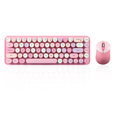 Picture of Perixx PERIDUO-802PK Bluetooth Mini Keyboard and Mouse Combo - Retro Round Key Caps - Pastel Pink - US English