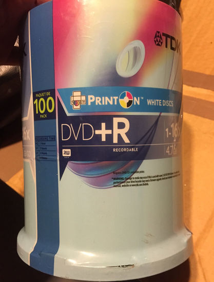 Picture of TDK 100 Pack DVD+R Recordable 4.7G, 16X Print On White Discs