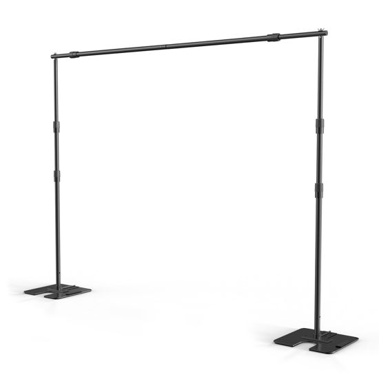 Picture of ShowMaven Backdrop Stand, 8x10 ft Adjustable Photo Backdrop Stand Kit, Heavy Duty Backdrop Stand with Foldable Steel Base for Photography, Photo Video Studio, Birthday Parties, Wedding (Black)