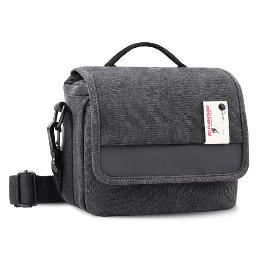 Picture of Besnfoto Camera Bag Purse Small Messenger Shoulder Bag for Mirrorless DSLR Camera Waterproof Canvas Compact Photography Case, Black Gray