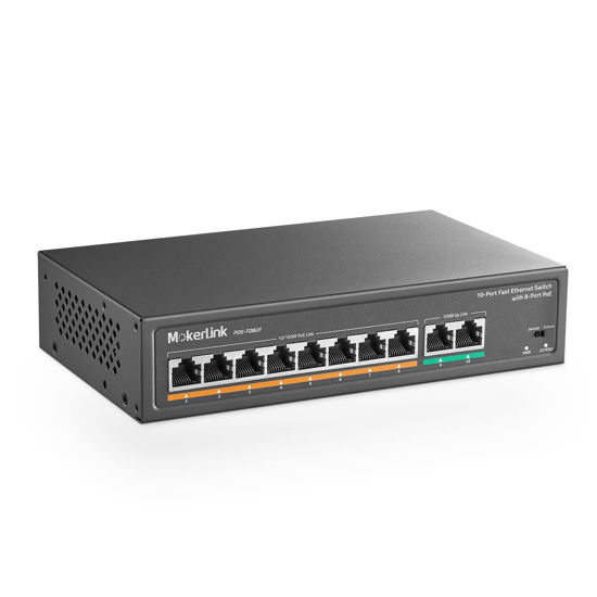 Picture of MokerLink 10 Port PoE Switch with 8 Port PoE+, 2 Fast Ethernet UpLink, 100Mbps, 120W 802.3af/at PoE, Fanless Plug & Play