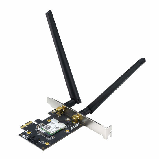 Picture of ASUS PCE-AX3000 WiFi 6 (802.11ax) Adapter with 2 External Antennas. Supporting 160MHz for Total Data Rate up to 3000Mbps, Bluetooth 5.0, WPA3 Network Security, OFDMA and MU-MIMO