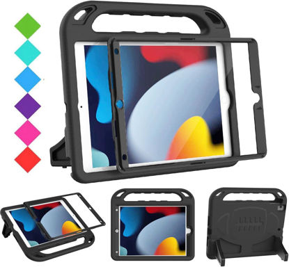 Picture of BMOUO Kids Case for iPad 9th/8th/7th Generation (2021/2020/2019), with Built-in Screen Protector, Shockproof Handle Stand Kids iPad 10.2 Case, Black