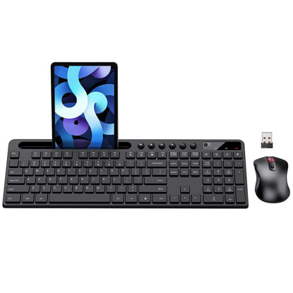 Picture of Wireless Keyboard and Mouse Combo, MARVO 2.4G Ergonomic Wireless Computer Keyboard with Phone Tablet Holder, Silent Mouse with 6 Button, Compatible with MacBook, Windows (Black)