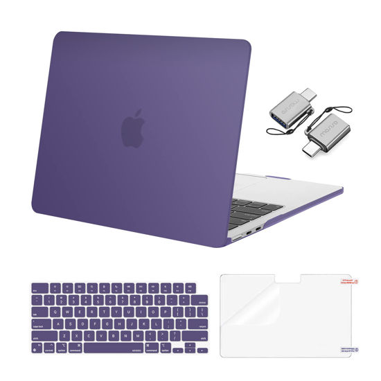 Picture of MOSISO Compatible with MacBook Air 13 inch Case 2024 2023 2022 M3 A3113 M2 A2681 Touch ID, Plastic Hard Shell&Keyboard Cover&Screen Film&Type C Adapter for MacBook Air 13.6 inch Case, Imperial Purple