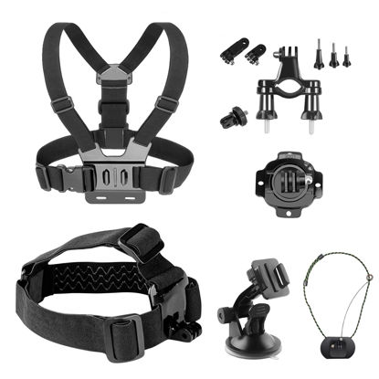 Picture of TIMNUT Action Camera Accessories Kits Bundle, 4k Camera Car Suction Cup Mount/Head Strap Mount/Chest Harness/360° Rotating Helmet Base/Magnetic Holder/Bicycle Handlebar Stands