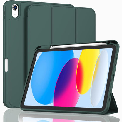 Picture of ZryXal New iPad 10th Generation Case 10.9 Inch 2022 with Pencil Holder, Smart iPad Case with Soft TPU Back [Support Auto Wake/Sleep] (New Midnight Green)