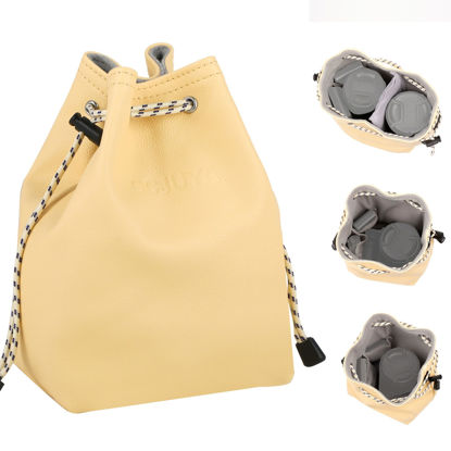 Picture of GCJUYA Lens Case, Lens Bag Camera Lens Pouch Drawstring Shockproof Bag with shoulder straps for Canon, Nikon, Pentax, Sony, Olympus, Panasonic and other Lens (Light Yellow,Small)