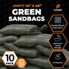 Picture of Woven Polypropylene Sand Bags for Flooding, Gravel - 14" x 26" Sacks 50 lb Weight Limit, Military Grade Reusable Refillable Sand Bag for Hurricane Flood Protection, Empty Sandbags, Green, Bundle of 10