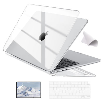 Picture of EooCoo Case Compatible with MacBook Air 13.6 inch 2024-2022 M3 M2 A3113 A2681 with Retina Display, Plastic Hard Shell Case + Keyboard Skin Cover + Polishing Cloth + Screen Protector - Crystal Clear