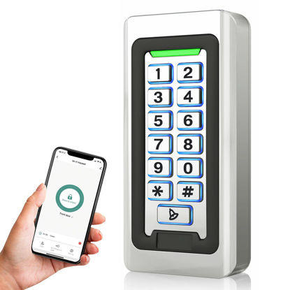 Picture of Wireless WiFi Access Control Keypad, Metal Stand-Alone Door Access Control System, EM Card Reader, Weatherproof, Backlight, TUYA Wireless Entry Security Access Controller for Garage, office