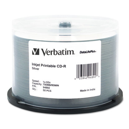 Picture of Verbatim CD-R 700MB 52X DataLifePlus Silver Inkjet Printable - 50pk Spindle