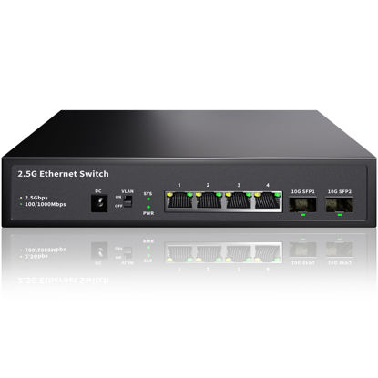 Picture of STEAMEMO 6-Port 2.5G Unmanaged Ethernet Switch, 4X 2.5G Base-T Ports, 2X 10G SFP, 60Gbps Switching Capacity, Compatible with 100/1000/2500Mbps, 2.5Gb Network Switch for Wireless AP, NAS, PC