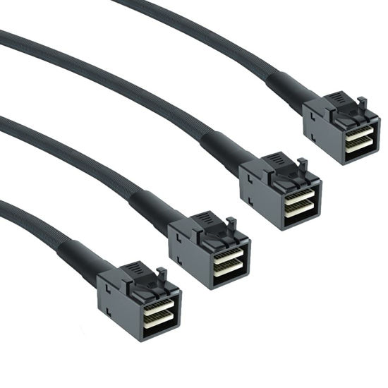 Picture of 2 Pack 12G Internal Mini SAS HD SFF-8643 to SFF-8643 Cable, 0.8m Internal Mini SAS to Mini SAS Cable, 36 Pin, with Sideband, 100 Ohm, Flexible, Support RAID, PCIE Controller, 0.8-Meter(2.6ft)