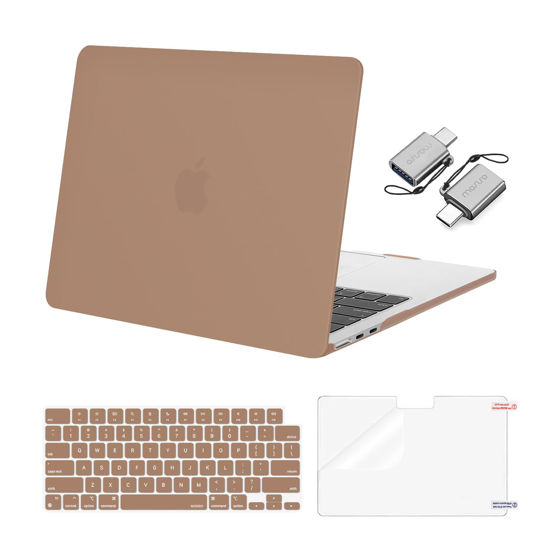 Picture of MOSISO Compatible with MacBook Air 13 inch Case 2024 2023 2022 M3 A3113 M2 A2681 Touch ID, Plastic Hard Shell&Keyboard Cover&Screen Film&Type C Adapter for MacBook Air 13.6 inch Case, Caramel Brown