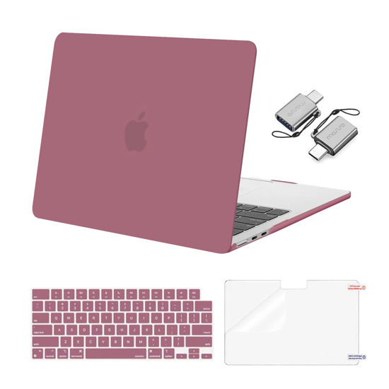 Picture of MOSISO Compatible with MacBook Air 13 inch Case 2024 2023 2022 M3 A3113 M2 A2681 Touch ID, Plastic Hard Shell&Keyboard Cover&Screen Film&Type C Adapter for MacBook Air 13.6 inch Case, Dusty Rose