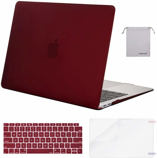 Picture of MOSISO Compatible with MacBook Air 13 inch Case 2022, 2021-2018 Release A2337 M1 A2179 A1932, Plastic Hard Shell&Keyboard Cover&Screen Film&Storage Bag for MacBook Air 13.3 inch Case, Marsala Red