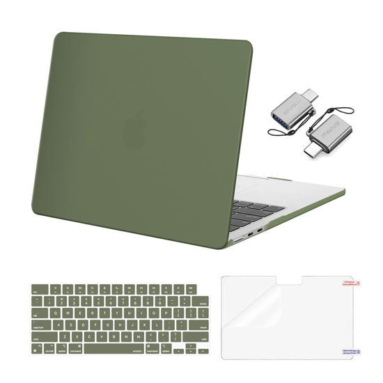 Picture of MOSISO Compatible with MacBook Air 13 inch Case 2024 2023 2022 M3 A3113 M2 A2681 Touch ID, Plastic Hard Shell&Keyboard Cover&Screen Film&Type C Adapter for MacBook Air 13.6 inch Case, Army Green