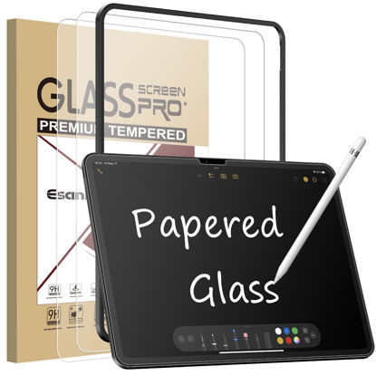 Picture of Esanik 2 Pack Like Paper Glass Screen Protector for iPad Air 11 Inch M2 (2024) 9H Tempered Glass Film with Alignment Frame, Writing Like on Paper, Anti Glare, Apple Pencil Compatible