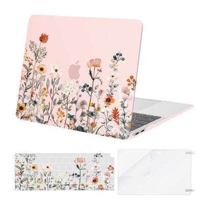 Picture of MOSISO Compatible with MacBook Air 13 inch Case 2022 2021 2020 2019 2018 Release A2337 M1 A2179 A1932 Retina Display, Plastic Garden Flowers Hard Shell&Keyboard Cover&Screen Protector, Pink