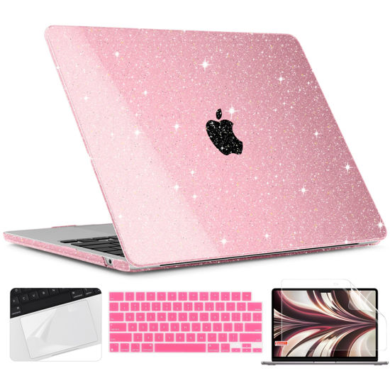 Picture of TWOLSKOO for M3 MacBook Air 13.6 Inch Case 2022 2023 2024 Release A2681 M2 A3113, Glitter Bling Hard Shell Cover with Trackpad Film & Keyboard Cover & Screen Film for MacBook Air 13.6", Star Pink