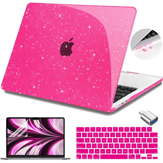 Picture of Teryeefi Glitter Case for MacBook Air 13 Inch M3 M2 Chip Release 2022-2024 fits Model A2681/A3113, Hard Shell Case with Keyboard Cover for MacBook Air 13.6 inch, Sparkly Rose Pink