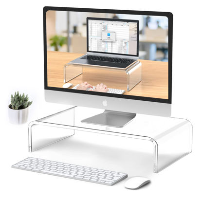 Picture of Beimu Acrylic Monitor Stand Riser Acrylic Laptop Stand Riser Clear Computer Monitor Stand Laptop Stand for Desk Compatible with iMac MacBook All Notebooks White Aesthetic Decorations for Office Home