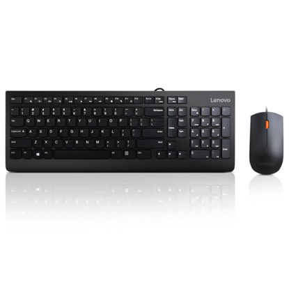 Picture of Lenovo 300 USB Combo, Full-Size Wired Keyboard & Mouse, Ergonomic, Left or Right Hand Mouse, Optical Mouse, GX30M39606, Black