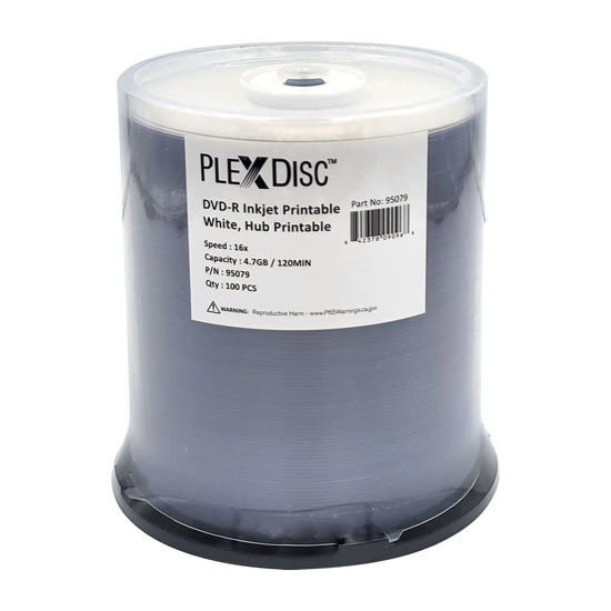 Picture of PlexDisc 95079 DVD-R 4.7GB 16X White Inkjet Hub Printable - 100pk Spindle Frustration Free Packaging, 100 Disc