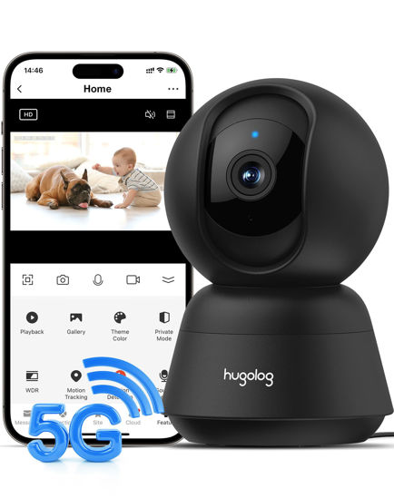 Picture of Hugolog 3K 5MP Indoor Pan/Tilt Security Camera with Auto-Focus,2.4 GHZ/5 GHZ,Ideal for Baby Monitor/Pet Camera,Starlight Color Night Vision,Human/Pet AI,Two-Way Audio,US Cloud,Compatible with Alexa