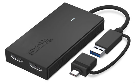 Picture of Plugable Dual Monitor Adapter for M1/M2/M3 Based macOS Systems, Windows, ChromeOS. Broad Compatibility - Thunderbolt, USB-C or USB 3.0 to HDMI Adapter for Dual Monitors at 1920x1080 @ 60Hz Resolution