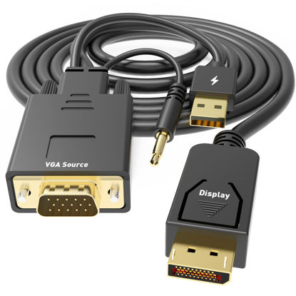 Picture of UANTIN VGA to DisplayPort Cable 6 Feet,1080P Uni-Directional VGA Computer to DP DisplayPort Monitor Adapter Male to Male Gold-Plated Cord Compatible with VGA Source to DP Display