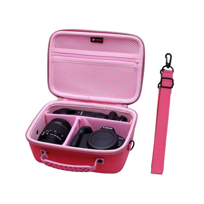 Picture of XANAD Camera Case Compatible with Canon EOS Rebel T7 / R100 / R50 / R6 Mark II / R8 / T100, Sony, Nikon DSLR Camera, Lens, Tripod, with 4 Pieces of Dividers and Shoulder Strap(Pink)