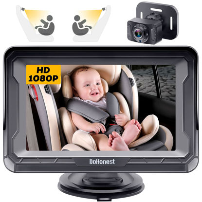 Picture of DoHonest Baby Car Camera for Backseat: HD 1080P Easy Setup Carseat Camera Rear Facing Infant - Crystal Night Vision 360° Rotating Car Baby Monitor for 2 Kids - V33