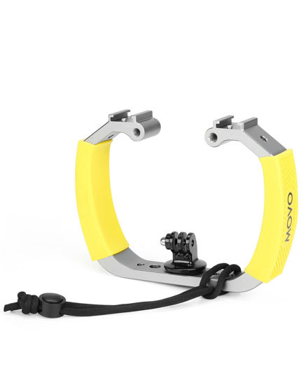 Picture of Movo GB-U70Y Underwater Diving Rig for GoPro Hero with Cold Shoe Mounts, Wrist Strap - Works with HERO3, HERO4, HERO5, HERO6, HERO7, HERO8, and Osmo Action Cam - Scuba GoPro Accessory (Yellow)