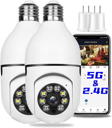 Picture of 2Pcs Light Bulb Security Camera 2.4GHz & 5G WiFi Outdoor, 1080P E27 Light Socket Security Camera, Indoor 360° Home Security Cameras, Full Color Day and Night, Smart Motion Detection (2PCS, Support 5G)