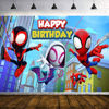 Picture of Spidey and His Amazing Friends Backdrop, Cartoon Superhero Spiderman Themed Photography Backdrops for Girl Kids Happy Birthday Party Photo Background (5X3FT)