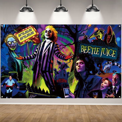 Picture of Scary Creepy Halloween Photo Backdrop Classic Movie Role Beetlejuice Banner Horror Party Decorations and Supplies for Home