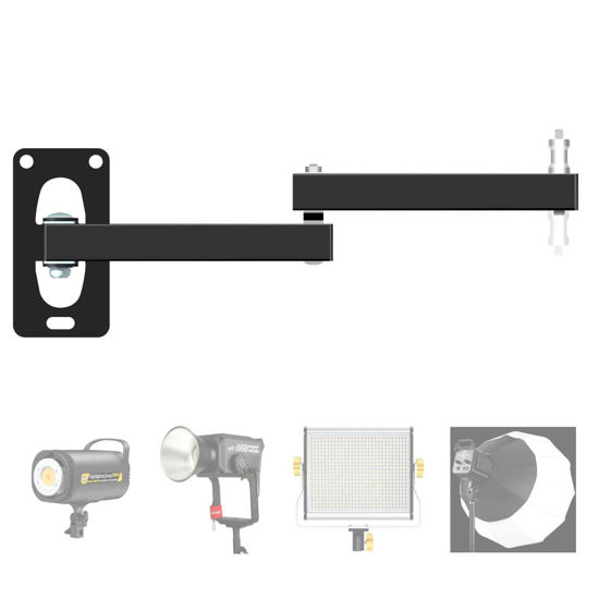 Picture of MeetRade Photographic Wall Mounting Boom Arm Stand: Fold Extend Adjustable Long Bracket,Heavy Duty Wall Mount,Multi Angle,for Photography Strobe Light Monolight, Softbox,Ring Light,for Live Broadcast