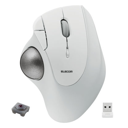 Picture of ELECOM Ergonomic Comfort Design Trackball IST Wireless 2.4GHz Connection, Smooth Tracking with Ruby Ball Bearing, 36mm Ball, Thumb Control, Compatible for Windows, PC, and Mac White (M-IT10DRWH)