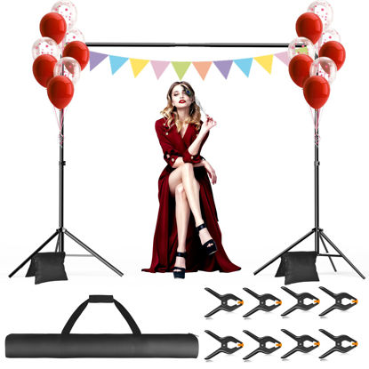 Picture of GLOSHOOTING Backdrop Stand, 10x7ft(WxH) Photo Background Stand Adjustable Support Kit with 2 Crossbars, 8 Backdrop Clamps, 2 Sandbags and Carrying Bag for Parties Photography Wedding Decoration