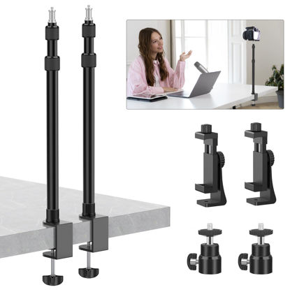 Picture of 2 Pack Camera Desk Mount with 1/4" 3/8" Screws Ball Head Camera,17-41" Desk Camera Mount, Adjustable Aluminum Desktop Light Stand, for DSLR Camera, Ring Light