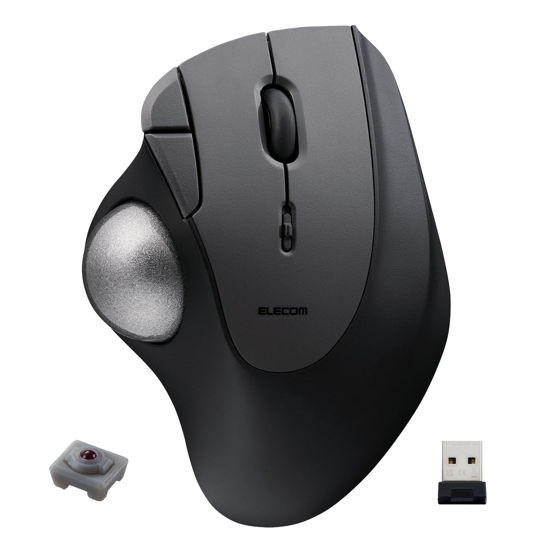 Picture of ELECOM Ergonomic Comfort Design Trackball IST Wireless 2.4GHz Connection, Smooth Tracking with Ruby Ball Bearing, 36mm Ball, Thumb Control, Compatible for Windows, PC, and Mac Black (M-IT10DRBK)