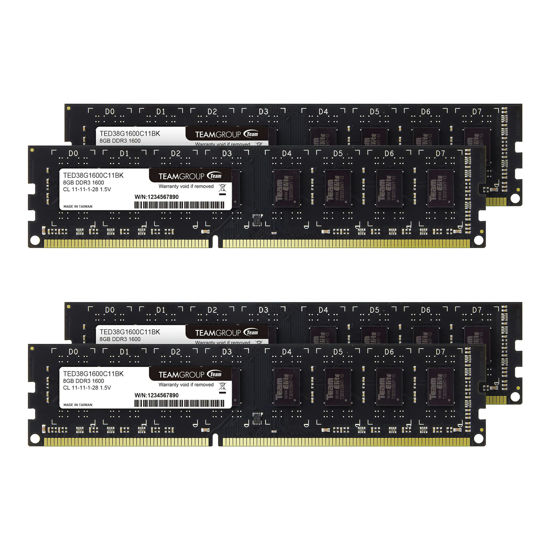 Picture of TEAMGROUP Elite DDR3 32GB Kit (4x8GB) 1600MHz (PC3-12800) CL11 Unbuffered Non-ECC 1.5V UDIMM 240 Pin PC Computer Desktop Memory Module Ram Upgrade - TED316G1600C112U01