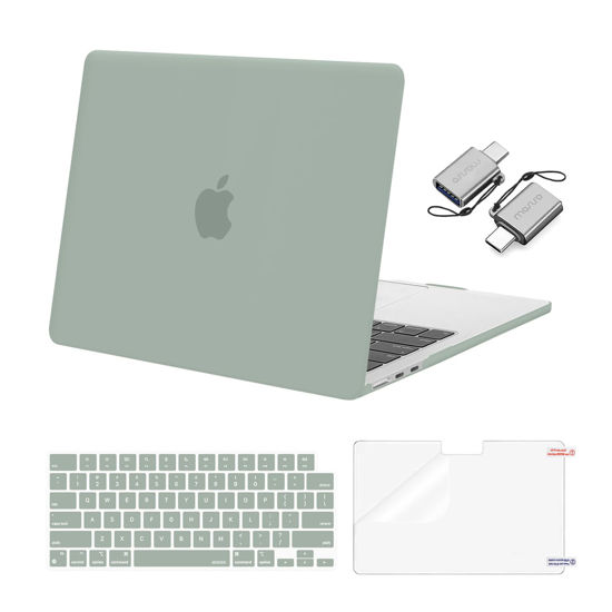 Picture of MOSISO Compatible with MacBook Air 13 inch Case 2024 2023 2022 M3 A3113 M2 A2681 Touch ID, Plastic Hard Shell&Keyboard Cover&Screen Film&Type C Adapter for MacBook Air 13.6 inch Case, Antique Green