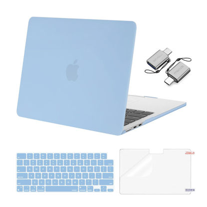 Picture of MOSISO Compatible with MacBook Air 13 inch Case 2024 2023 2022 M3 A3113 M2 A2681 Touch ID, Plastic Hard Shell&Keyboard Cover&Screen Film&Type C Adapter for MacBook Air 13.6 inch Case, Air Blue