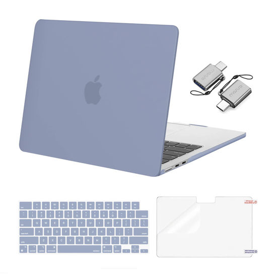 Picture of MOSISO Compatible with MacBook Air 13 inch Case 2024 2023 2022 M3 A3113 M2 A2681 Touch ID, Plastic Hard Shell&Keyboard Cover&Screen Film&Type C Adapter for MacBook Air 13.6 inch Case, Lavender Gray