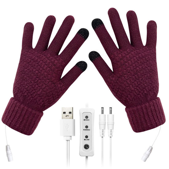 Picture of Yoolhamy USB Heated Gloves for Women Men, Unisex Heated Mittens Winter Warm Full Hands Touchscreen Laptop Gloves 3 Heating Levels Knitting Hands Warmer for Indoor Outdoor (Dark Purple)